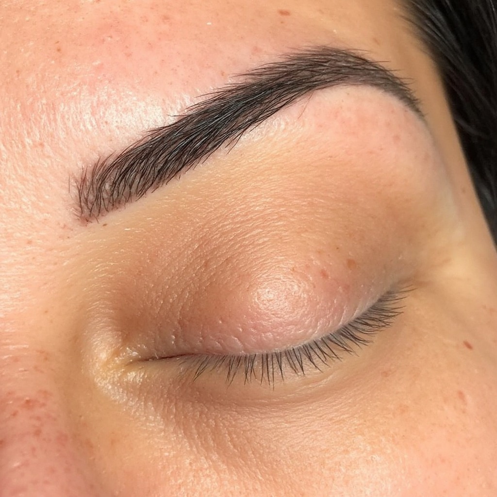 Combo brows — tan skin — healed permanent makeup result preview