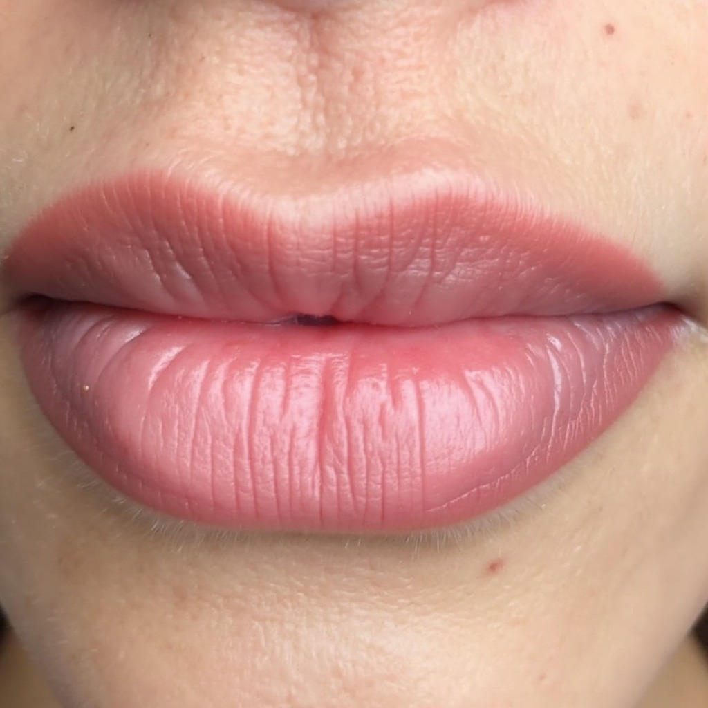 Lip blush — nude, medium skin — healed permanent makeup result preview
