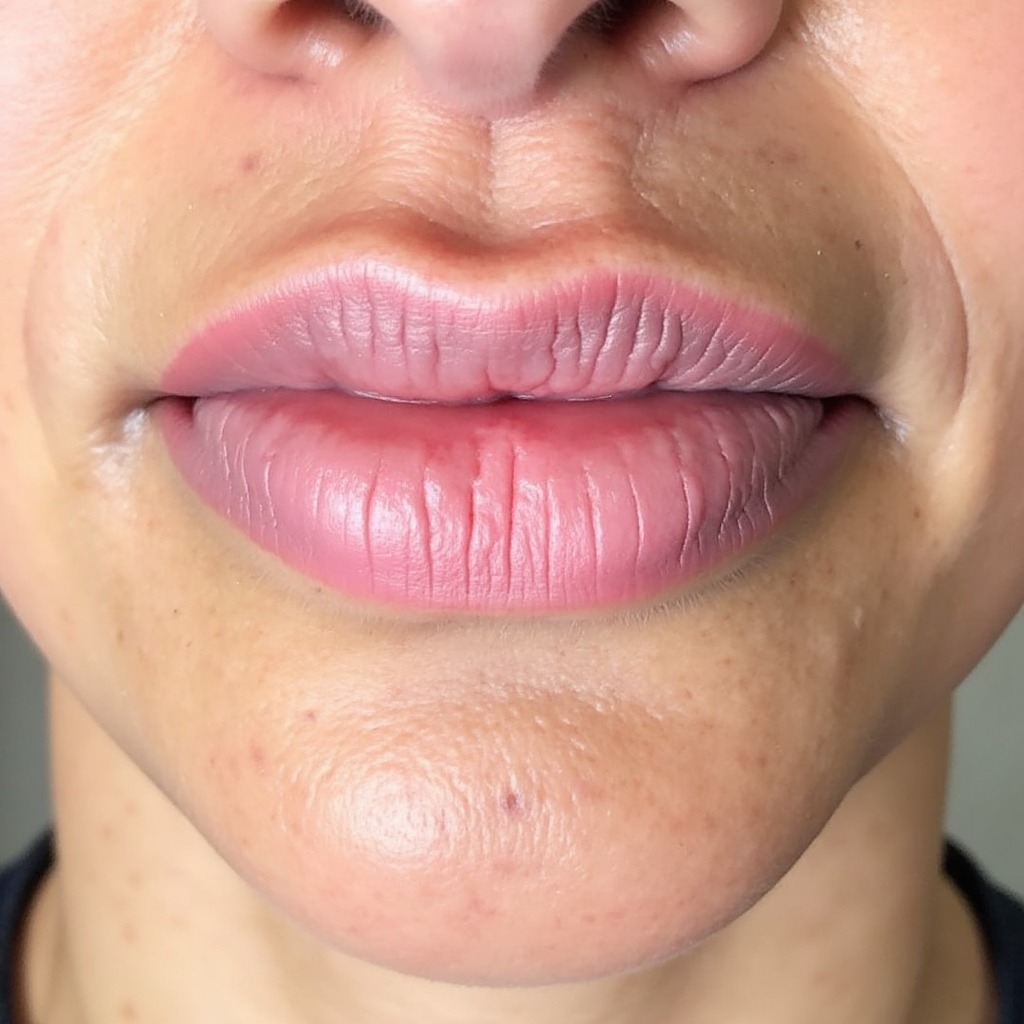 Lip blush — soft pink, fair skin — healed permanent makeup result preview