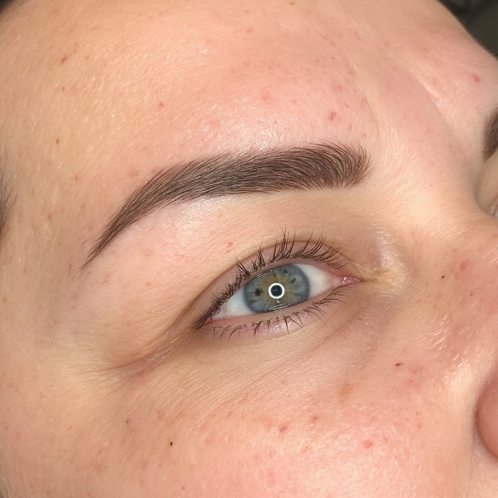 Microblading — natural strokes, medium skin — healed permanent makeup result preview